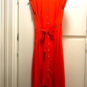 LOFT Vibrant Orange Button-Down Midi Dress